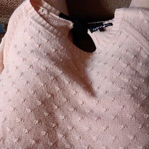 Spicy Girl Peachy Long Sleeve Sweater W/black Ribbon Tie At The Back Of Neck